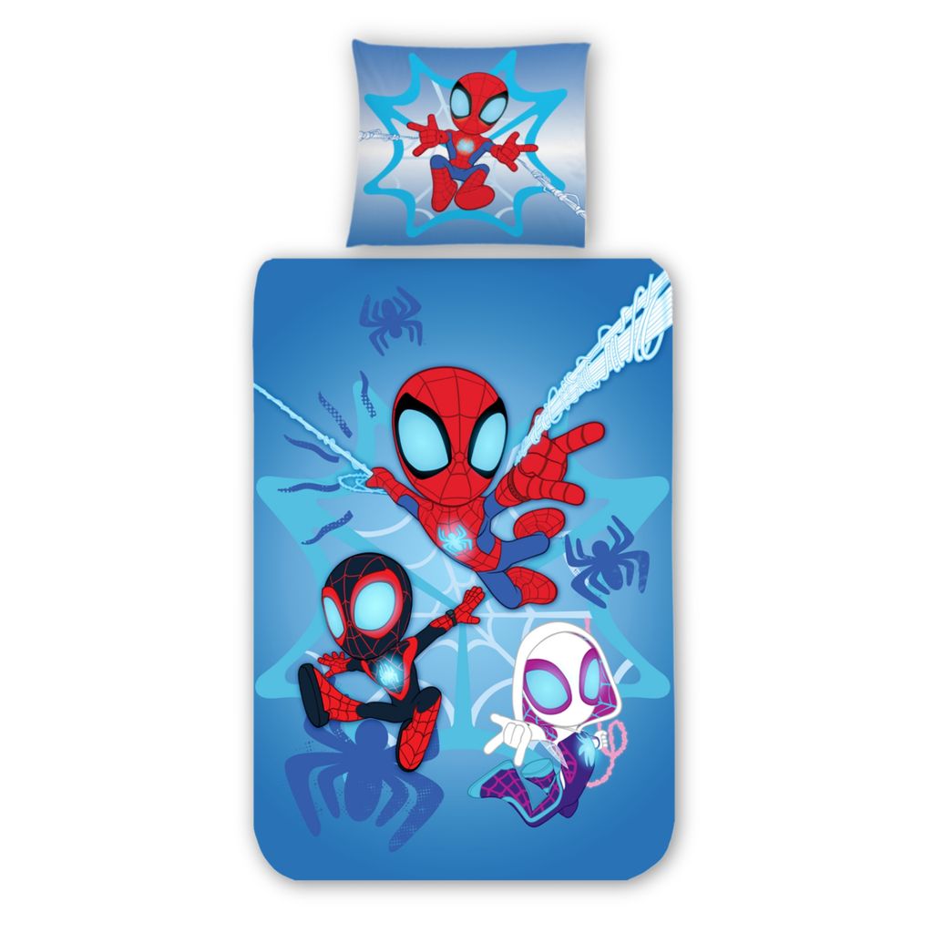 Kinderbettwäsche Biber/Flanell Spidey & Friends "Helden der Nacht" 135x200 + 80x80 cm, 2-teilig, Ideal als Geschenk
