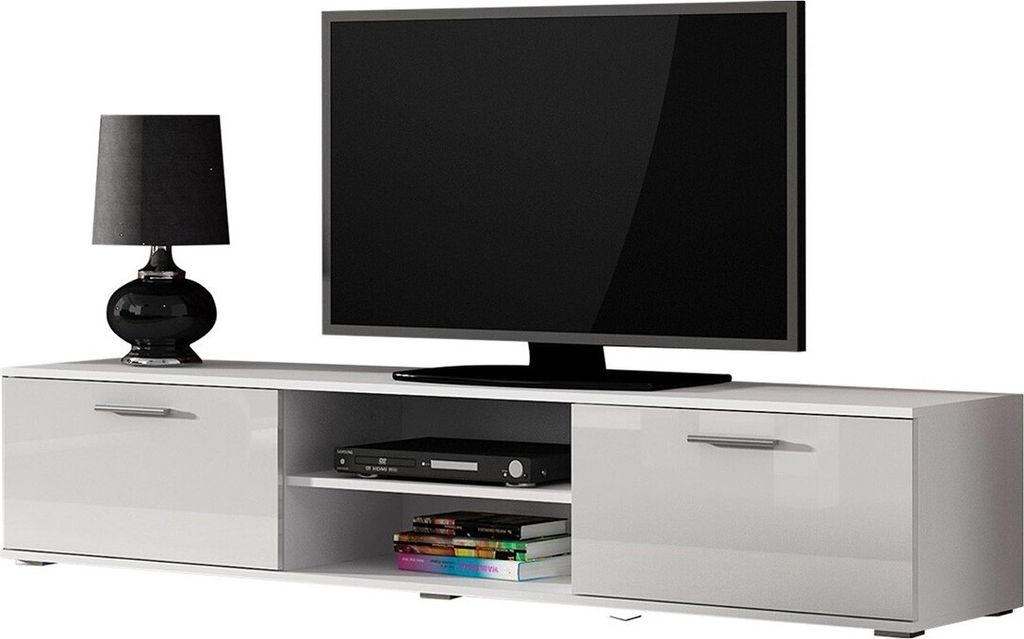Furniture24 Tv Schrank SOHO 180, Lowboard, Unterschrank, 2 Türiger Weiß/Weiß Hochglanz