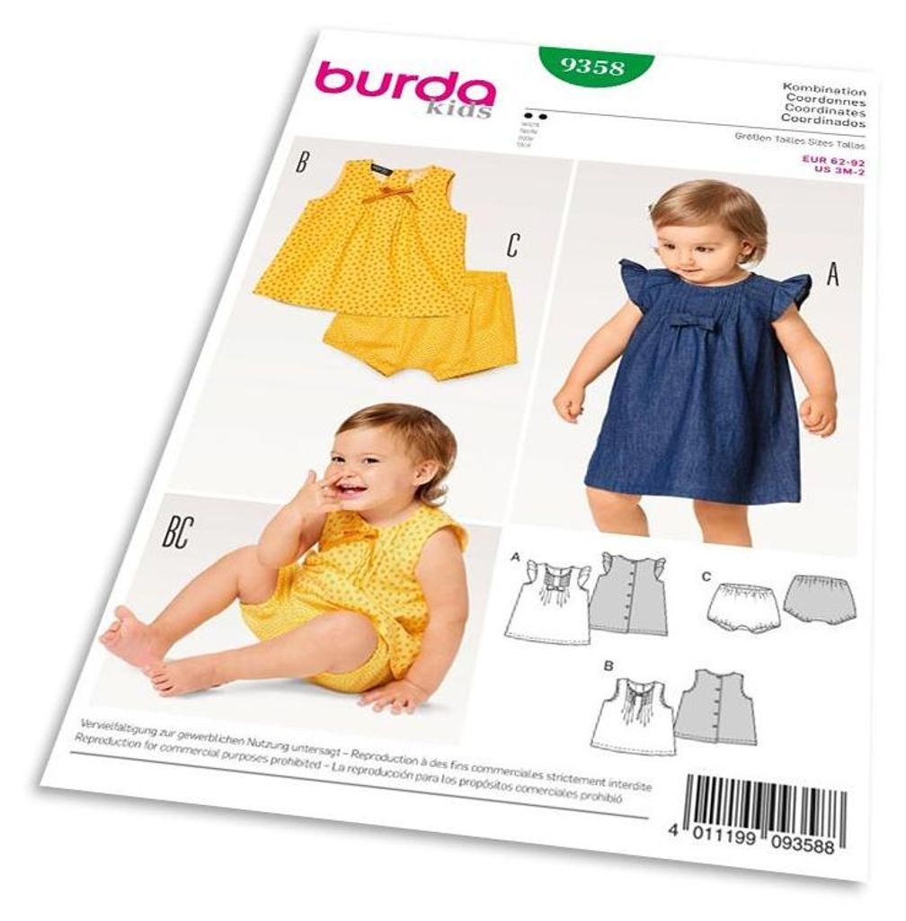 Strih Burda 9358 - Detské áčkové zapínacie šaty, blúzka, Obrázok produktu 