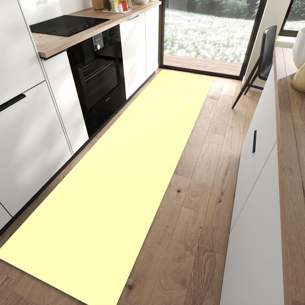 Küchenteppich 80x300cm rutschfest & abwischbar PVC Läufer - Cremefarbener Hintergrund