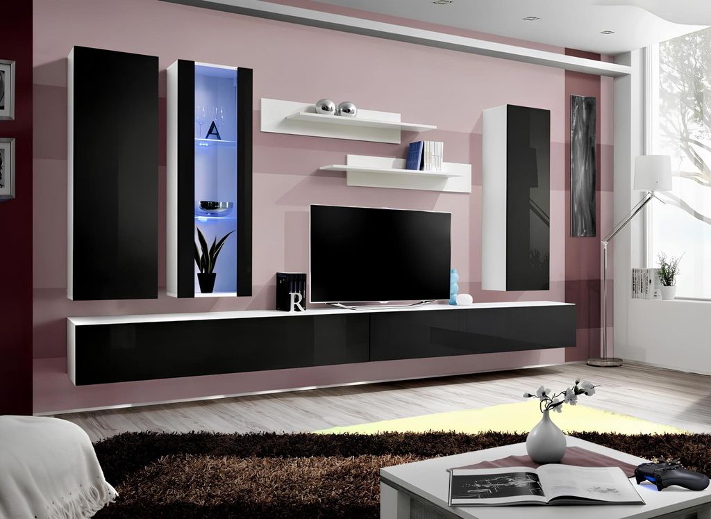 Wohnzimmer Set 7 tlg Luxus Wohnwand Modern Designer Wandschrank Neu TV Ständer