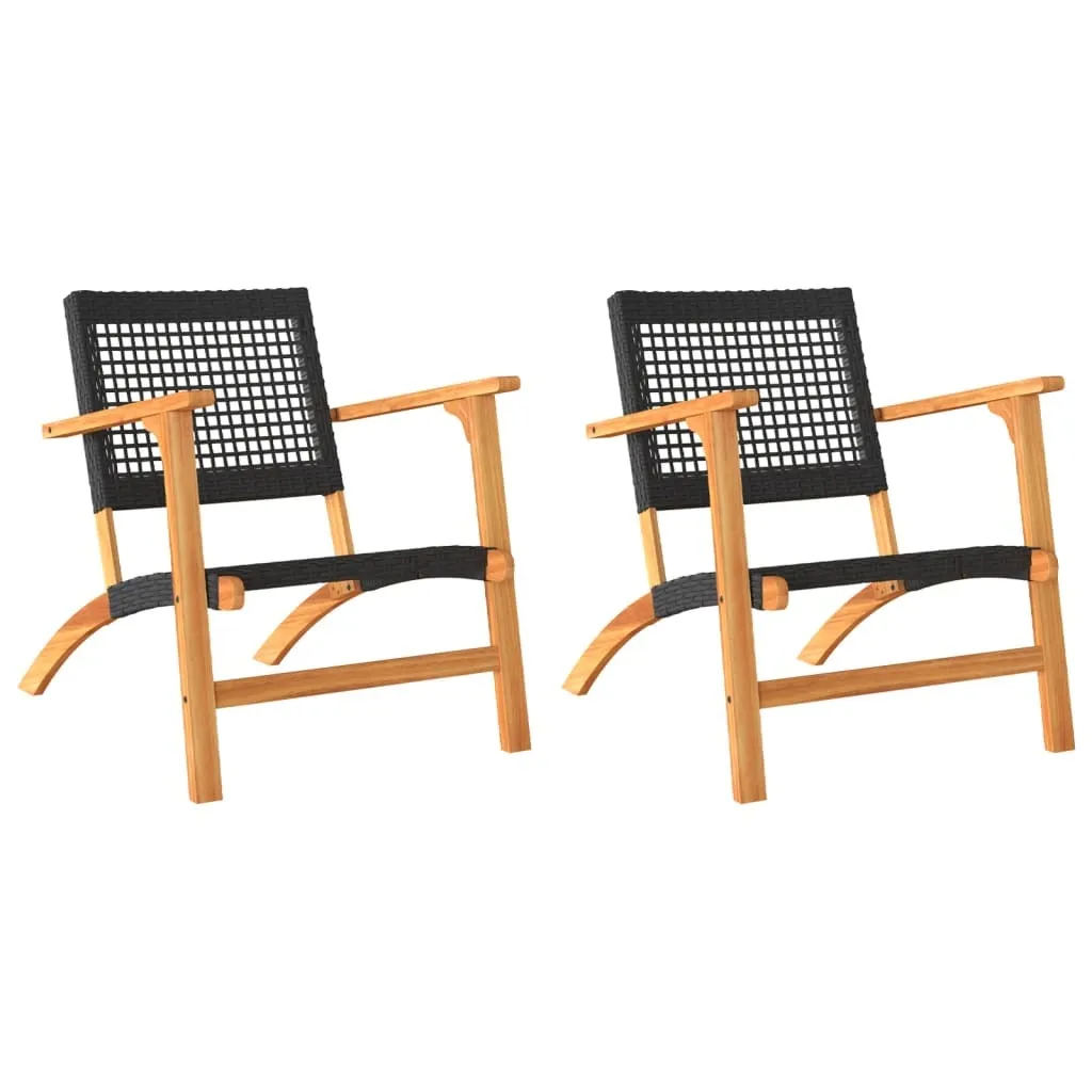 Sedie da giardino 2 pezzi in poly rattan nero e legno di acacia
