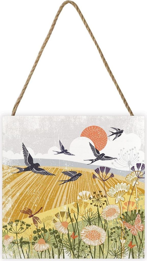 Summer Thornton - Holzklotz "Woodland Nature", Schwalbe PM7881 (20 cm x 20 cm) (Grau/Orange/Gelb/Grün)