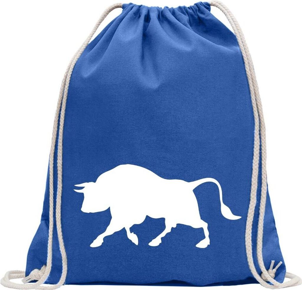 Kiwistar - Turnbeutel - royal - Stier Motiv 2 - Bulle - Hausrind - Fun Rucksack Sport Beutel Gymsack Baumwolle mit Ziehgurt