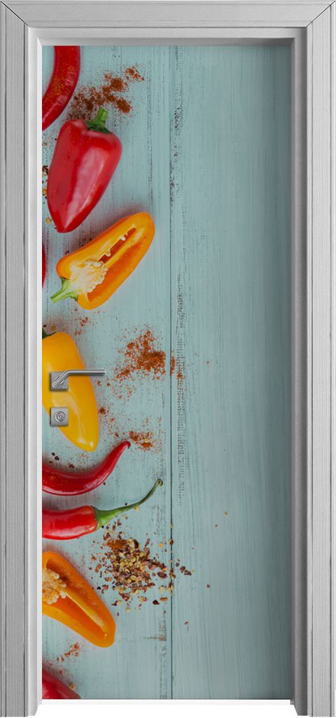 Tür Selbstklebende 80x210 cm Türfolie Türtapete Klebefolie - Paprika Früchte auf Holz