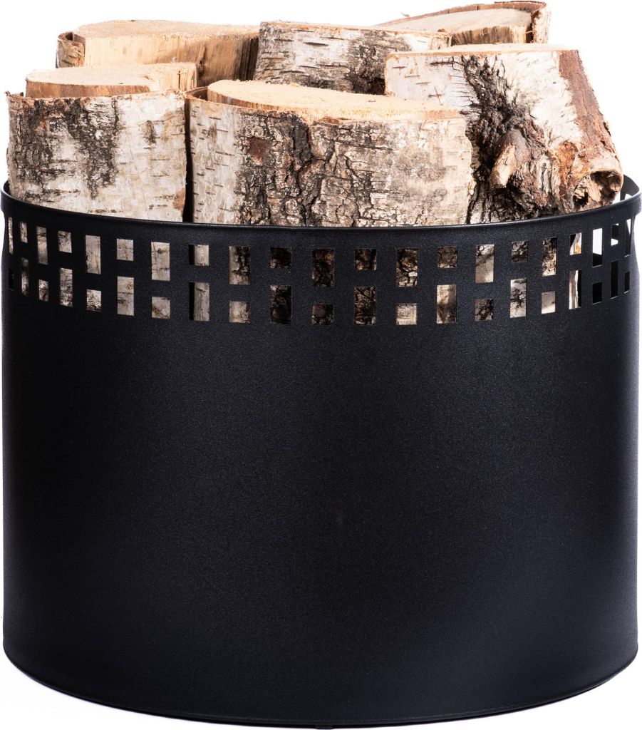 Kaminholzkorb 38 x 28 cm – Metall Schwarz pulverbeschichtet – Holzträger mit Muster – Robuster Holzkorb für Kamin, Wohnzimmer & Deko, Kamin...