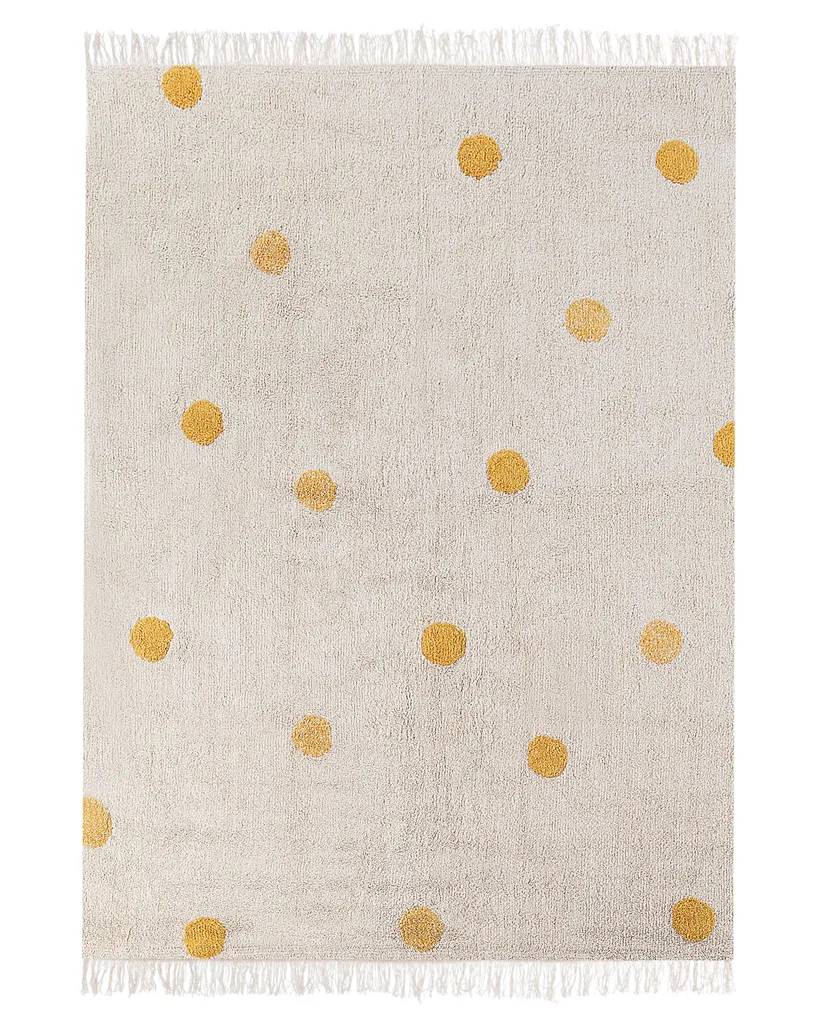 Tapis en Coton 140x200 cm à Poils Ras Motif Pois Jaune et Beige pour Bébé