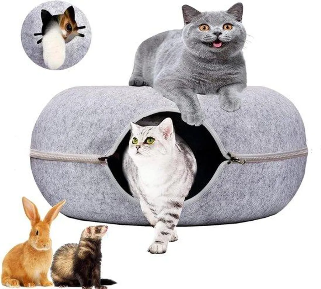 Tunnel pour chat robuste 63 cm : fini l'ennui avec le Vilt-Donut Velcro
