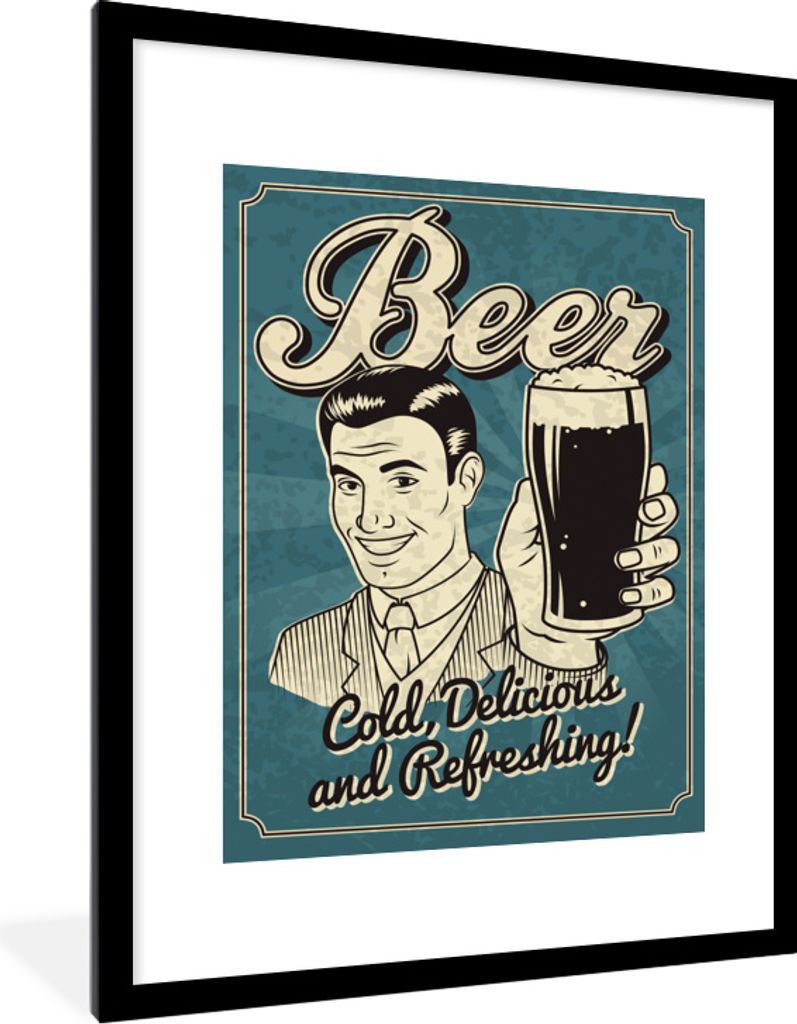 MuchoWow MuchoWow Gerahmtes Poster Vintage-Illustration Bier 60x80 cm - Poster mit zchwarzem Bilderrahmen - Wohnzimmer - Dekorationen - Prämie
