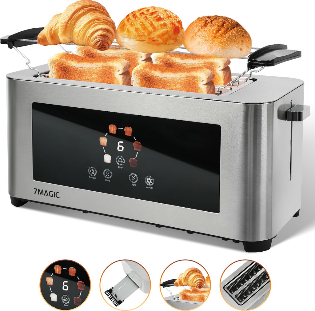 7MAGIC Toaster Edelstahl 4 Scheiben XXL 1400W mit Produktbild 