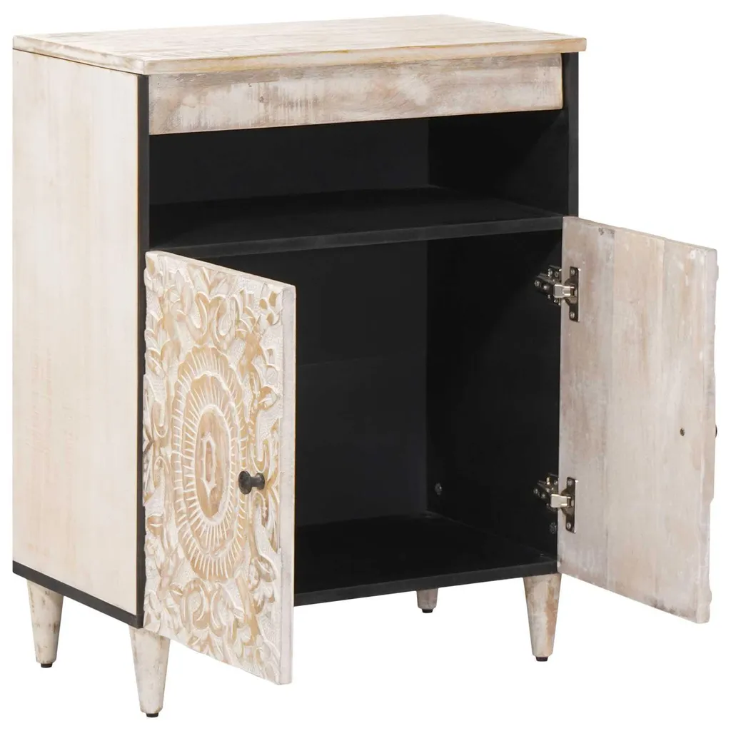 Buffet de cuisine blanc vidaXL gain de place en bois massif 60 cm large