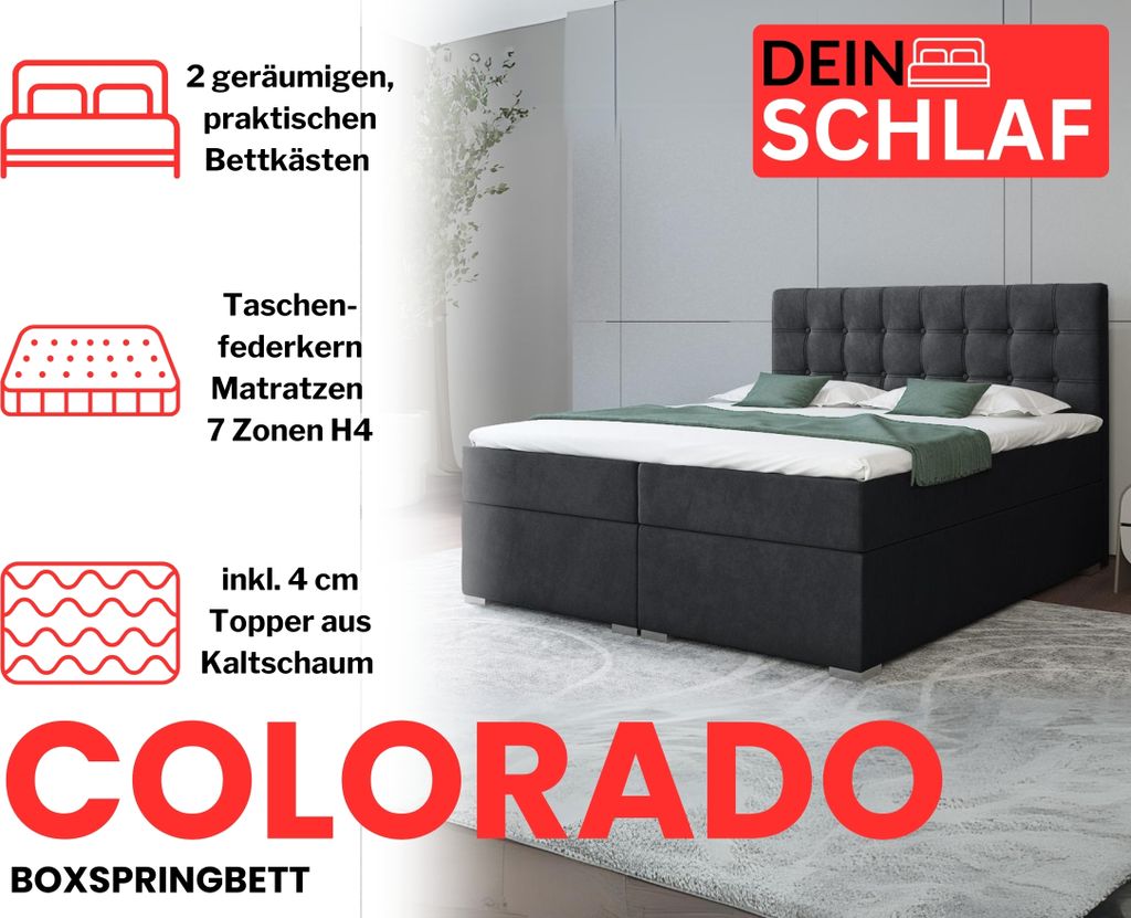 Boxspringbett COLORADO 160x200 cm Kronos 34 Anthrazit Produktbild 2