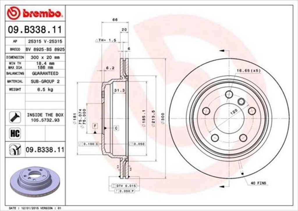 2x BREMBO Bremsscheibe 09.B338.11 für BMW 3 Touring (F31) 3 Limousine (F30 F80)
