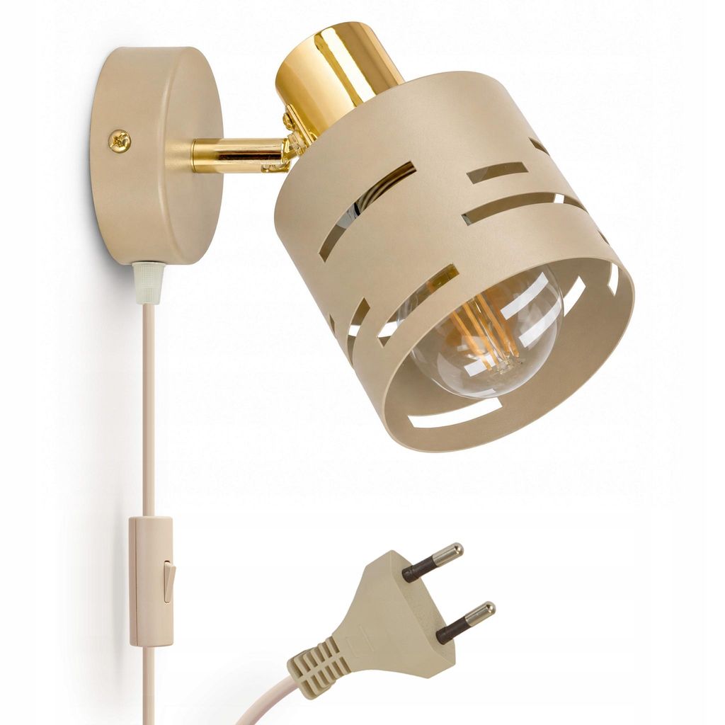 LUXOLAR Wandleuchte Beige Gold E27 mit Kabel, Stecker und Produktbild 