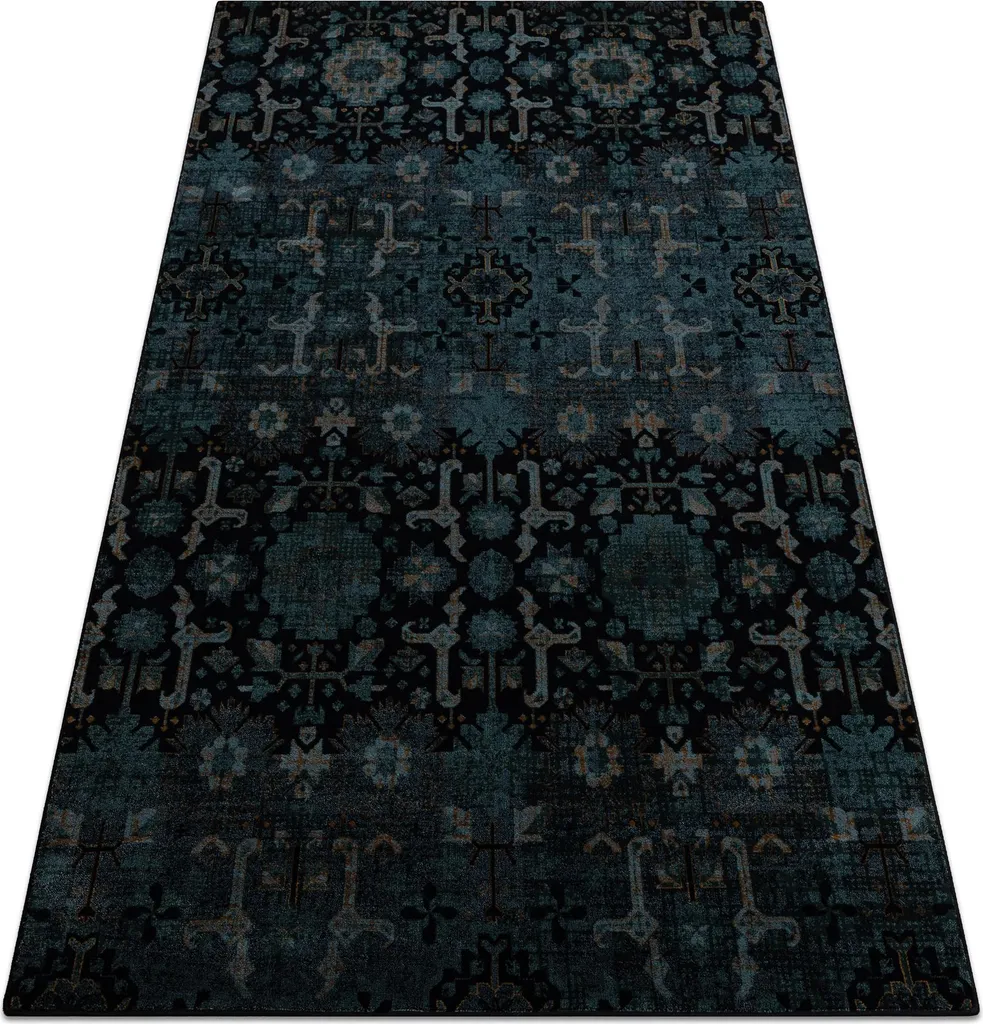 Tapis de salon en laine à fleurs bleu foncé OMEGA KARAJA - Format 170x235