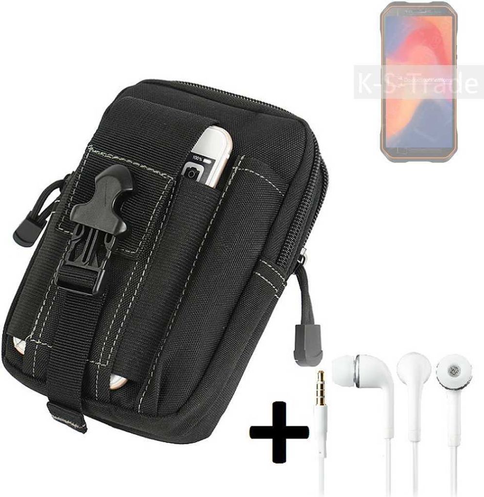 K-S-Trade Gürteltache + Kopfhörer kompatibel mit Doogee S51 Gürtel Tasche Holster Schutz Hülle Handy Hülle schwarz inkl. Extrafächer