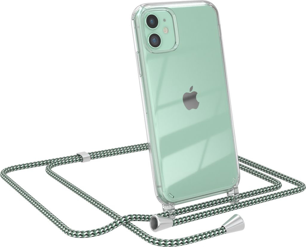 EAZY CASE Handykette kompatibel mit Apple iPhone 11, Handyhülle mit Umhängeband, Handykordel, Schutzhülle Clear, Band in Grün