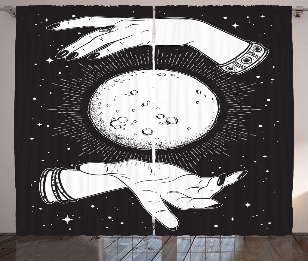Grand Rideau de Décoration Salon Lune et Voyante 280x225 cm Anthracite
