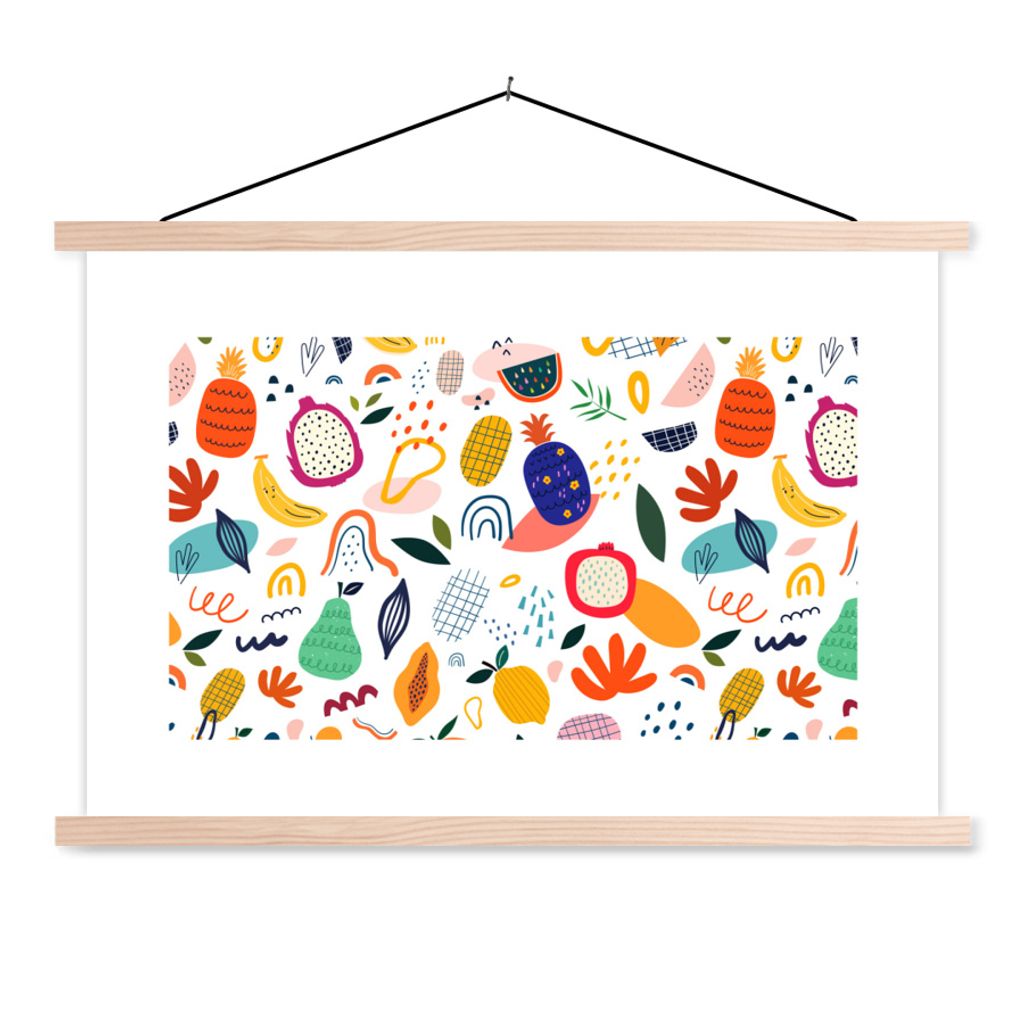 MuchoWow Textilposter Obst - Weiß - Pastell - Pflanzen - Wassermelone 60x40 cm mit holzfarbenen Rahmen - Bilder