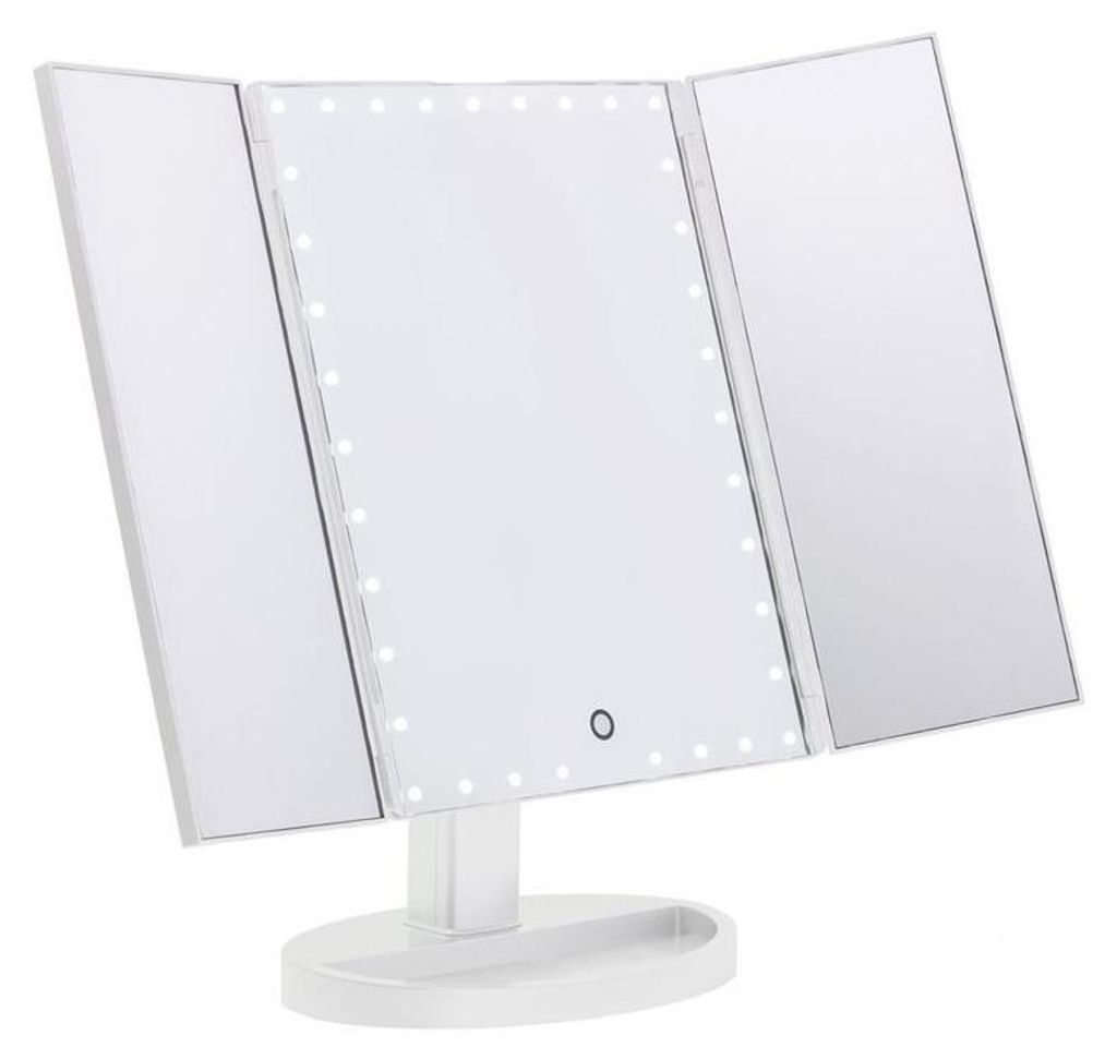 UNIQ Hollywood LED Kosmetikspiegel Trifold Schminkspiegel mit 2x 3x Vergrößerung Weiß