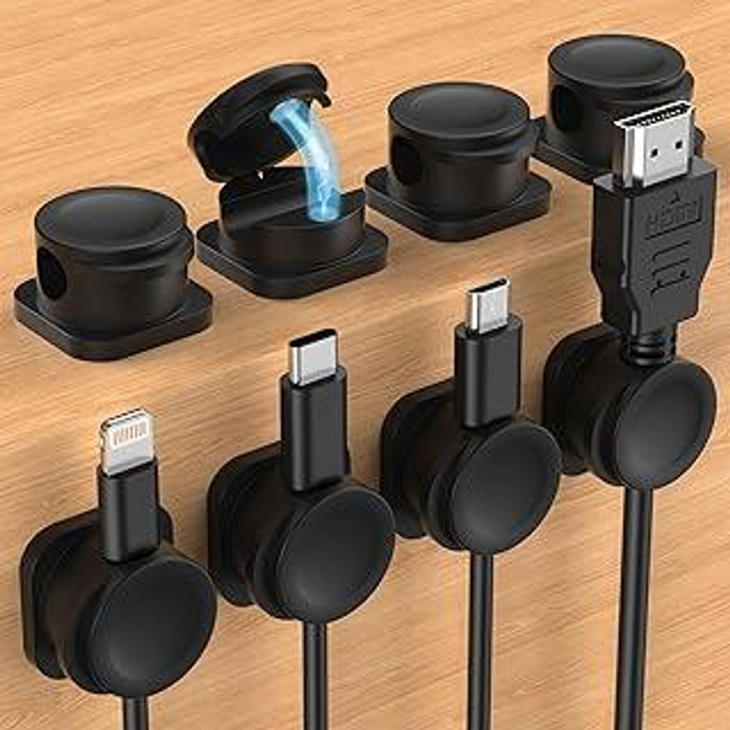 UQQU Kabel Organizer, 8 Stück Kabelhalter Kabelclips Verstellbare Magnetische Kabelmanagement Selbstklebend Kabelhalter für Nachttisch, Küchenge...
