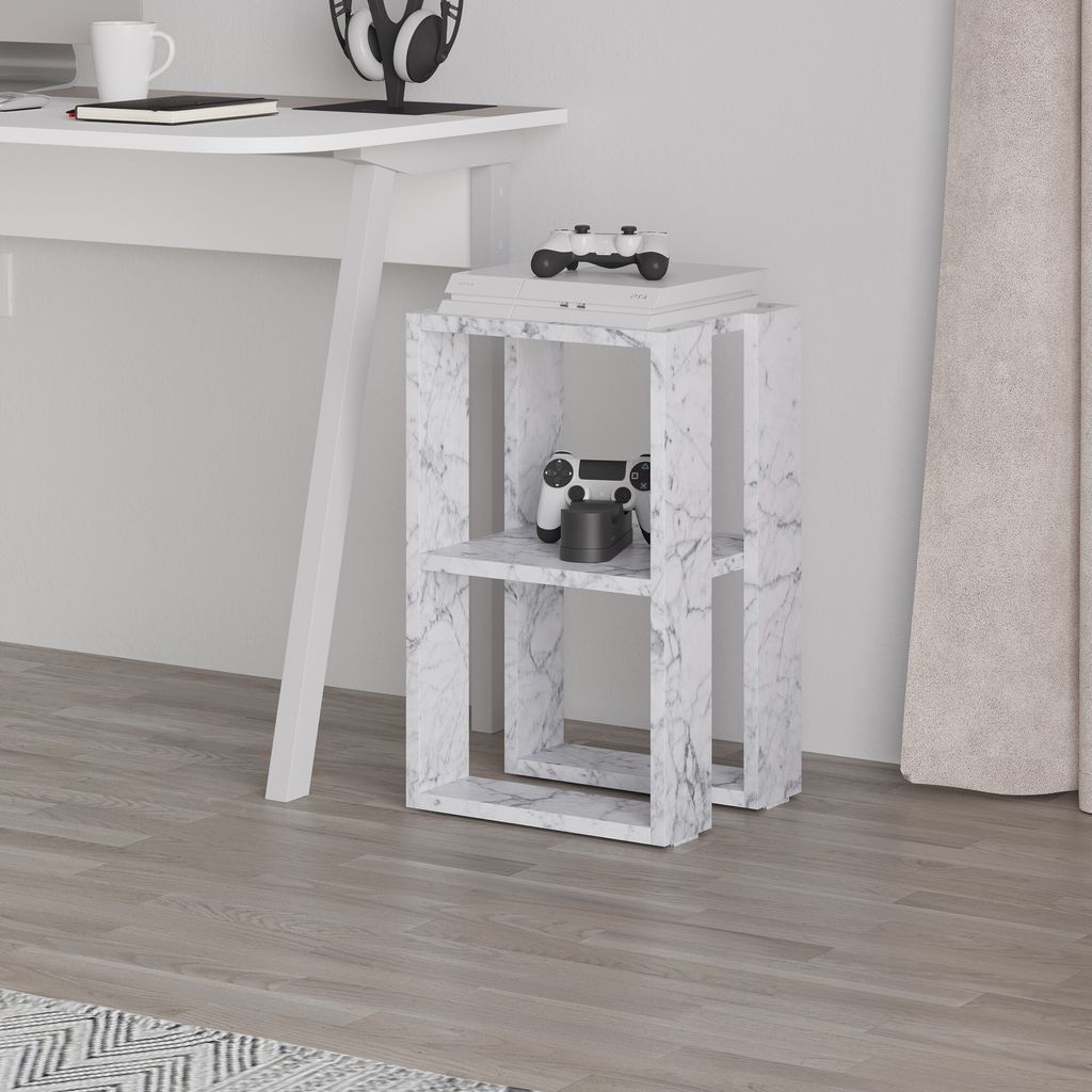 Skye Decor, Lonie - Carrara Marble, Nachttisch, Carrara-Marmor, 100 % MELAMINBESCHICHTETE SPANPLATTEN, 30 x 30 x 55 cm