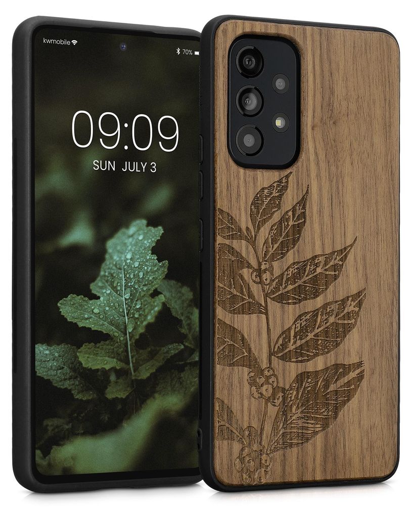 kwmobile Handyhülle für Samsung Galaxy A53 5G Hülle Holz - Case mit TPU Bumper - Stoßfestes Hardcase - Schutzhülle Cover in Dunkelbraun