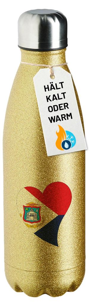 Huuraa Trinkflasche Sint Maarten Flagge Herz 500ml Gold Edelstahl Wasserflasche Trinkflasche Geschenkidee