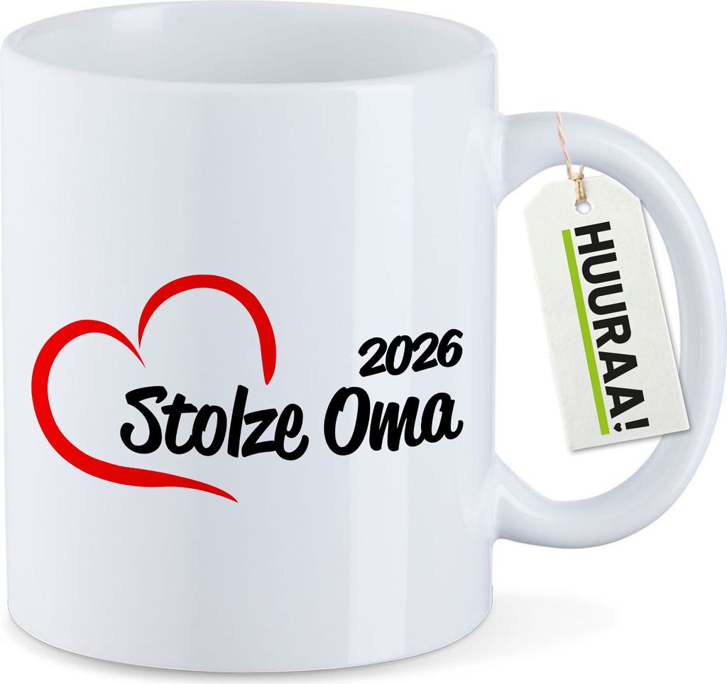 Huuraa Kaffeetasse Stolze Oma 2026 Herz 330ml Weiß Keramik Kaffeebecher Geschenkidee