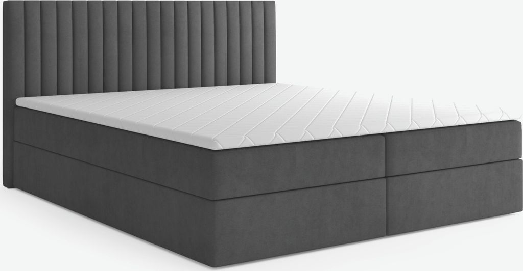 MYSEN Boxspringbett 180x200 Lamella mit Bettkästen mit Matratze (14 cm) mit Topper (4 cm) Komplett-Set Polsterbett Bonell H3 Dunkelgrau