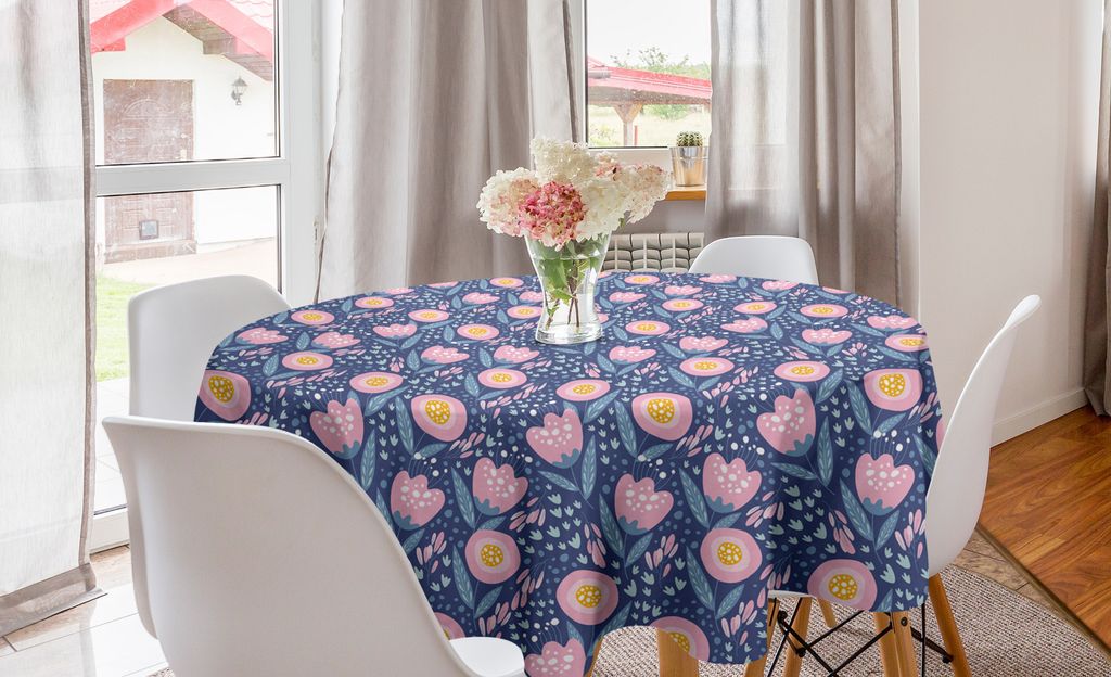 ABAKUHAUS Blumen Runde Tischdecke, Dreamy Blumen Blütenblätter Frühling, Kreis Tischdecke Abdeckung für Esszimmer Küche Dekoration, 150 cm, Ro...