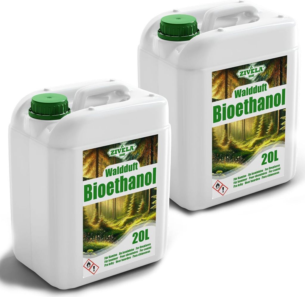 Bioethanol 96,6% 40L | Alkohol Waldduft 96,6% 2x20L | Bioethanol für Kamin, Tischkamin, Bioethanol Kamin | Bioethanol Waldduft | Saubere Verbrennu