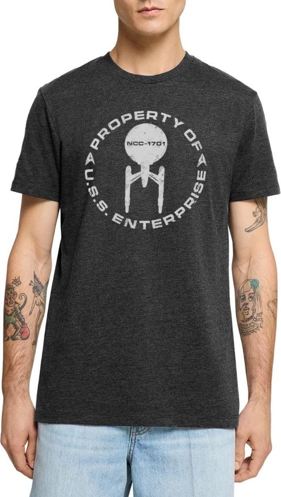 Spreadshirt Star Trek Discovery Property of USS Enterprise Männer Premium T-Shirt, 4XL, Anthrazit meliert
