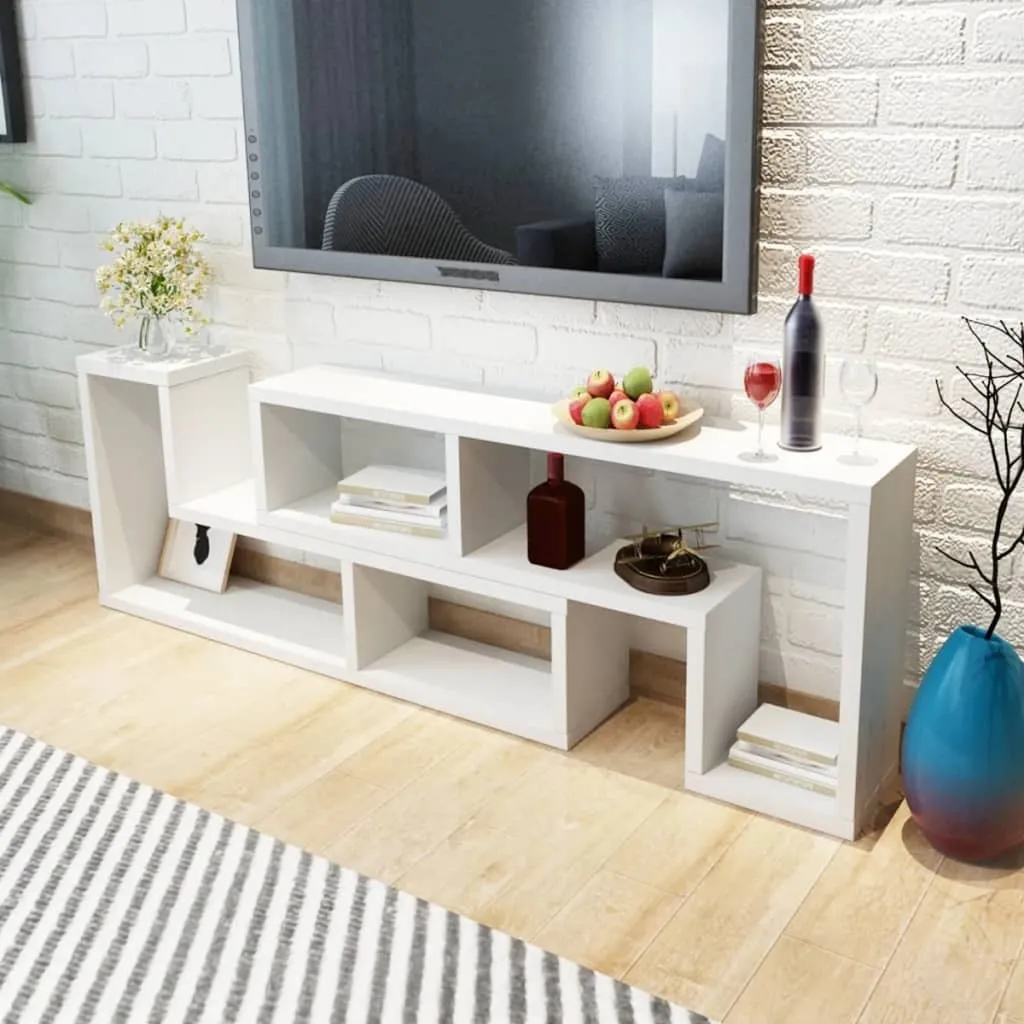 Meuble TV blanc pour angle ou mur droit - Table multimédia polyvalente - 2