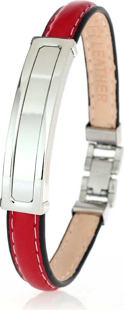 Cinturino classico in pelle rossa di alta qualità - Placca in acciaio inossidabile ideale per l'incisione - Larghezza 10mm B190.09.RD.MP - 19,0 centimetri