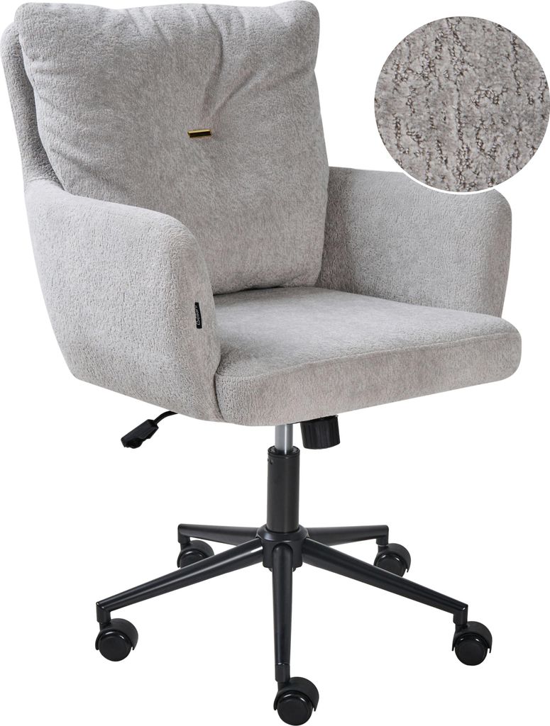BELIANI Bürostuhl Grau Kunstfell Gesteppt mit Armlehnen Bremsbare Rollen Gasdruckfeder Höhenverstellbar Drehbar Modern Drehstuhl Arbeitshocker