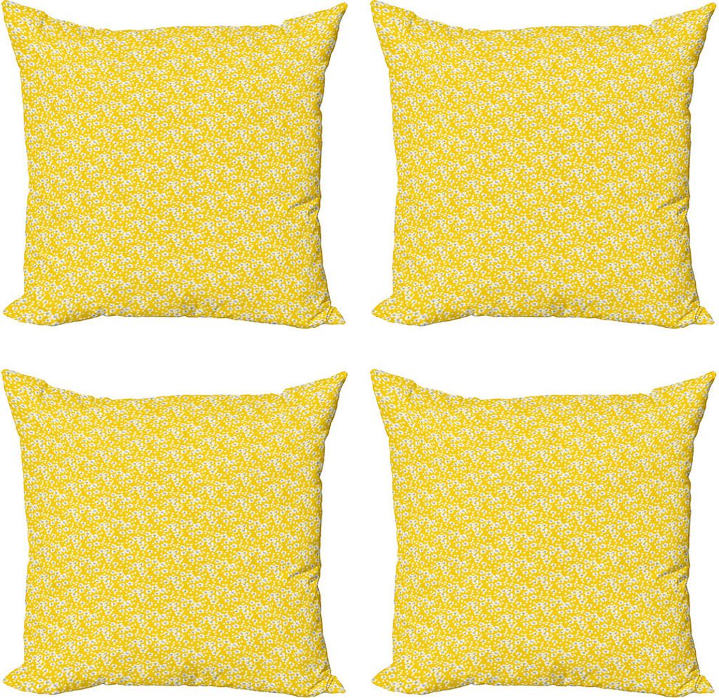 ABAKUHAUS Kirschblüte Kissenbezug Set (4 Stück), naive Motiv, Moderner Doppelseitiger Digitaldruck, 50 cm x 50 cm, Gelb Weiß Schwarz