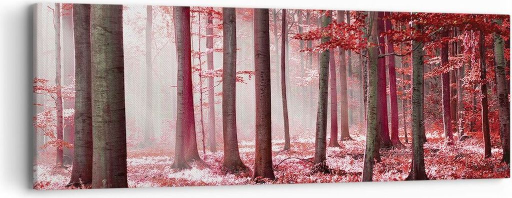 Bild auf Leinwand - Leinwandbild - Einteilig - Wald Rot Bäume - 90x30cm - Wand Bild - Wanddeko - Wandbilder - Leinwanddruck - Bilder - Wanddekorat...