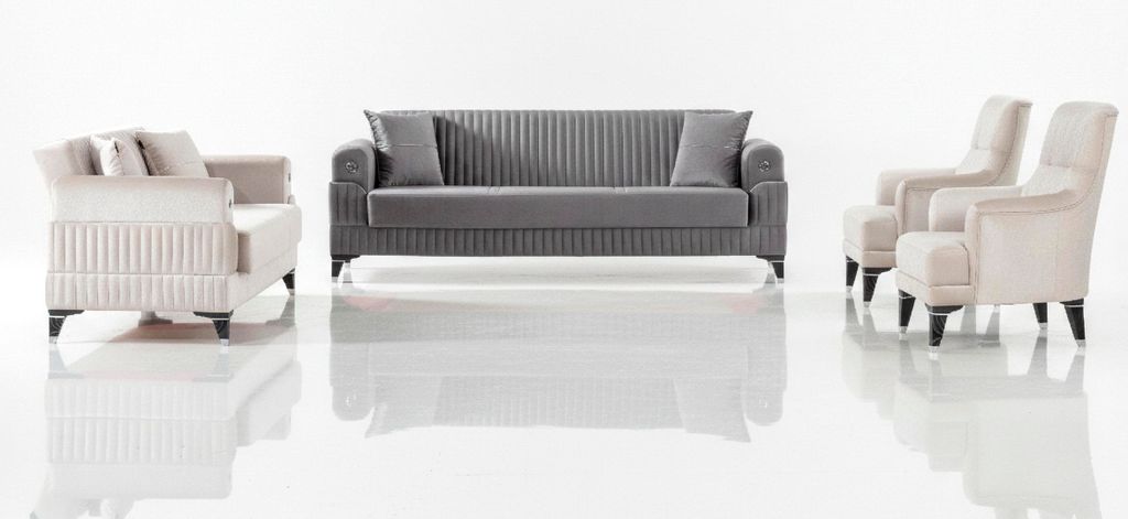 Sitzgruppe/Sofa Set - Wohnzimmergarnitur "Magnessia" 3+3+1-Beige