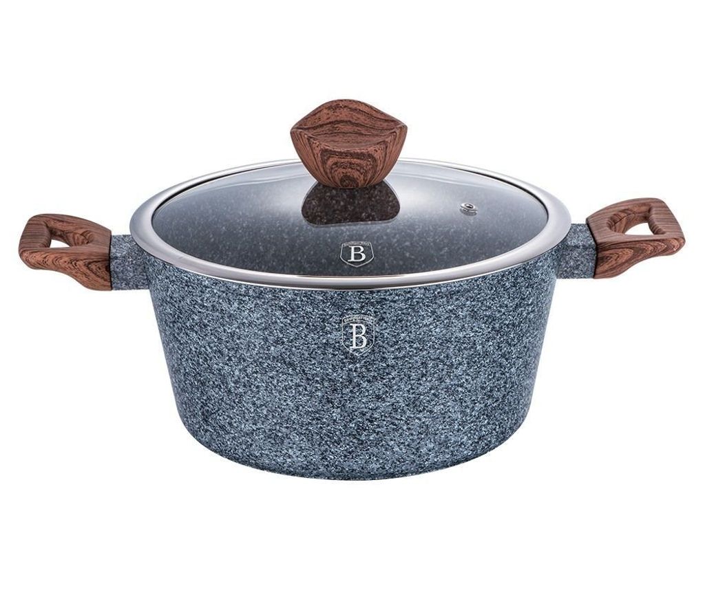 A studio shot of a cooking pot with a lid.
