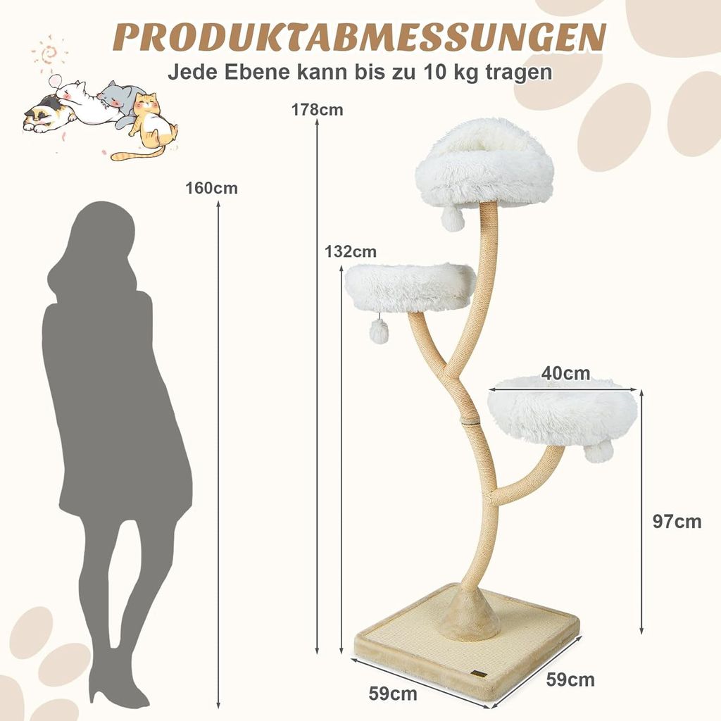COSTWAY Kratzbaum, 178 cm Katzenbaum mit Sisal-Kratzsäulen, Produktbild 7