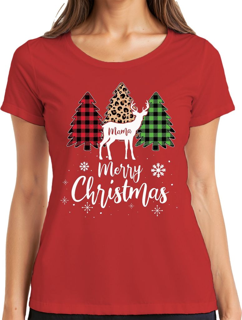 Merry Christmas Mama Rentier Kariert - Weihnachten Weihnachtsgeschenk Christmas Damen T-Shirt, Rot, XXL