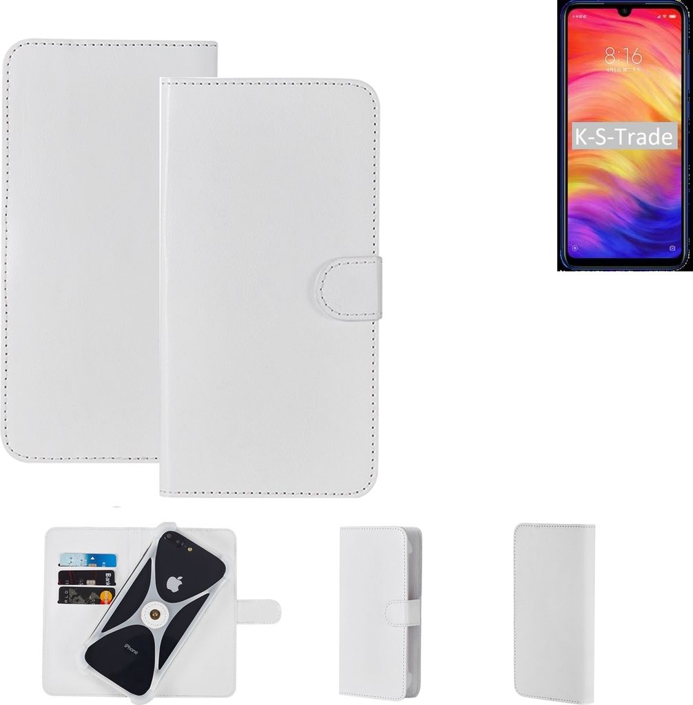 K-S-Trade Handy Hülle Schutz Hülle kompatibel mit Xiaomi Redmi Note 7 Pro Cover Case Bookstyle Bumper weiß 1x