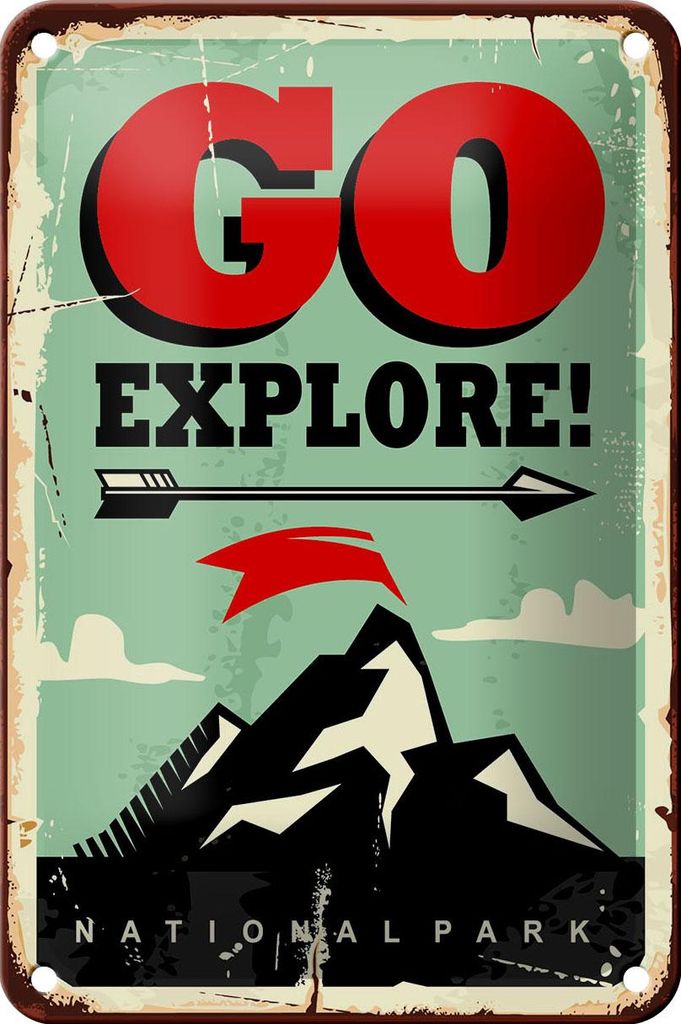 Blechschild Retro 12x18cm National Park go explore Pfeil