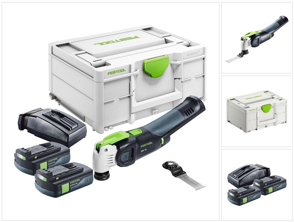 Festool VECTURO OSC 18 E-Basic Akku Oszillierer 18 V Starlock Max Brushless + 2x Akku 3,0 Ah + Ladegerät + Systainer