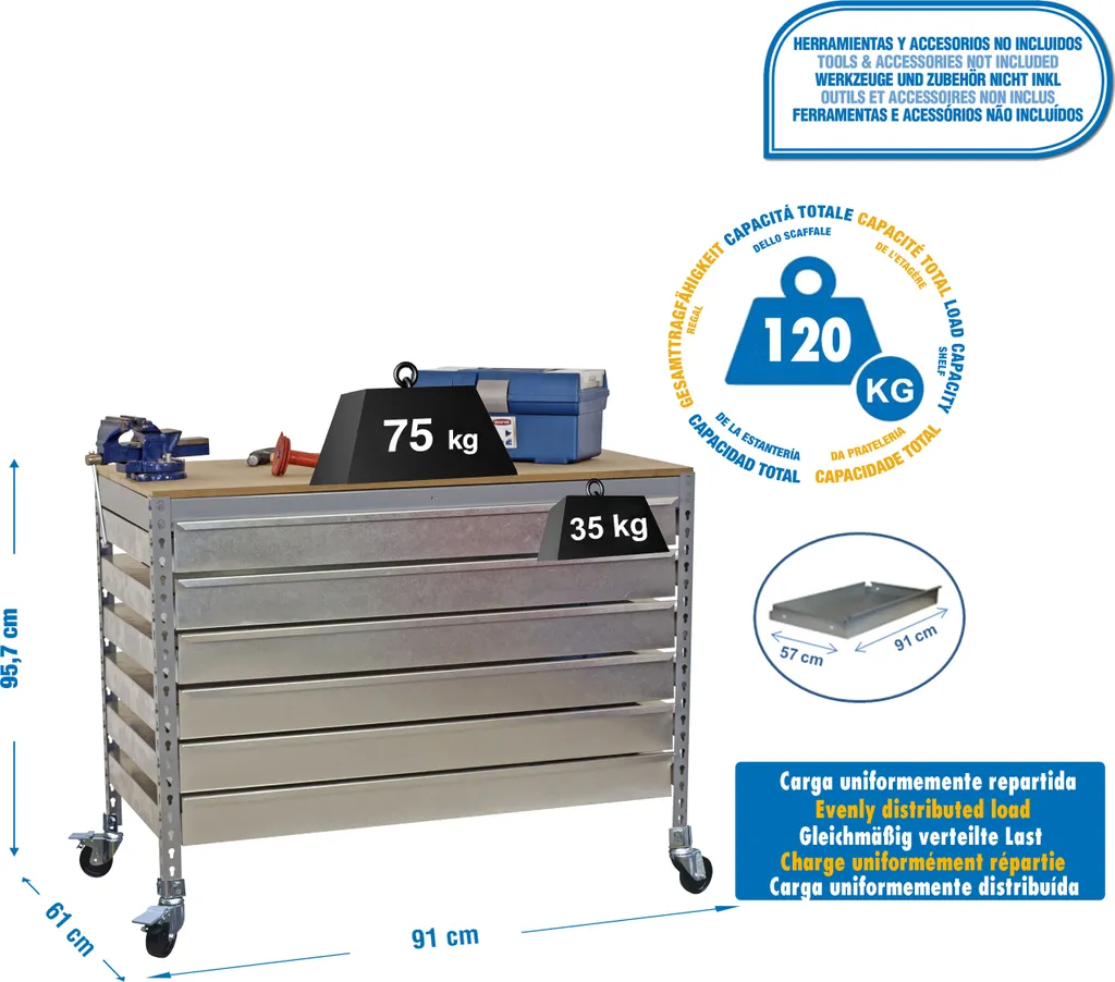 Établi Simonwork Mobile BT5 Box6 900 Cinza Madeira pour Atelier