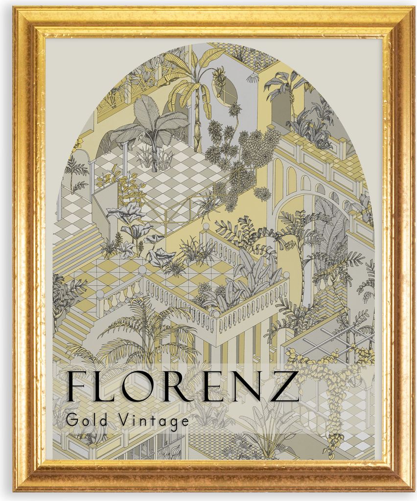 Bilderrahmen Florenz - 40x50 cm, Gold Vintage Nachbildung, 1 mm Kunstglas entspiegelt