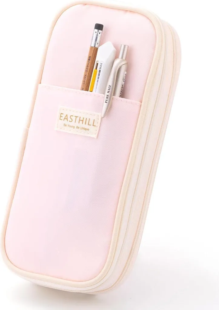 Trousse scolaire grand format rose pastel idéale pour le collège