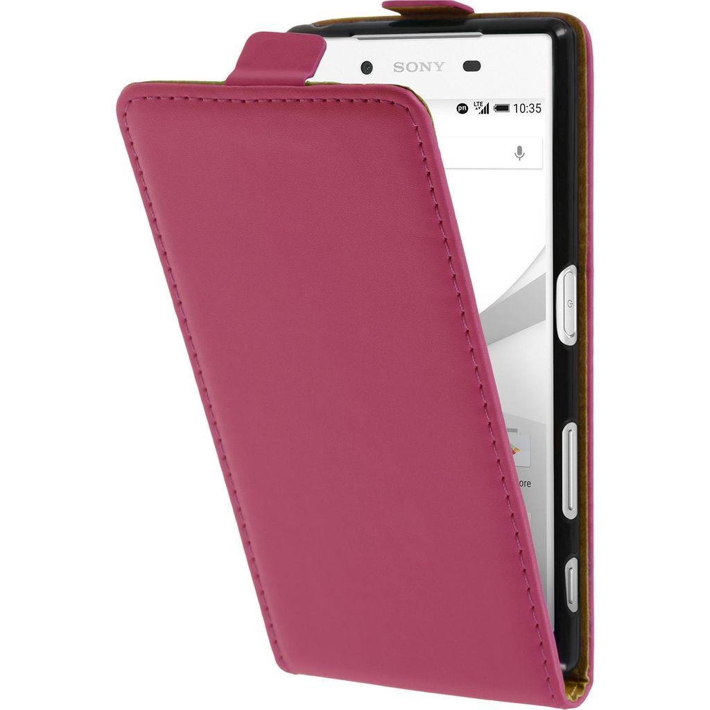 PhoneNatic Kunst-Lederhülle kompatibel mit Sony Xperia Z5 - Flip-Case pink + 2 Schutzfolien