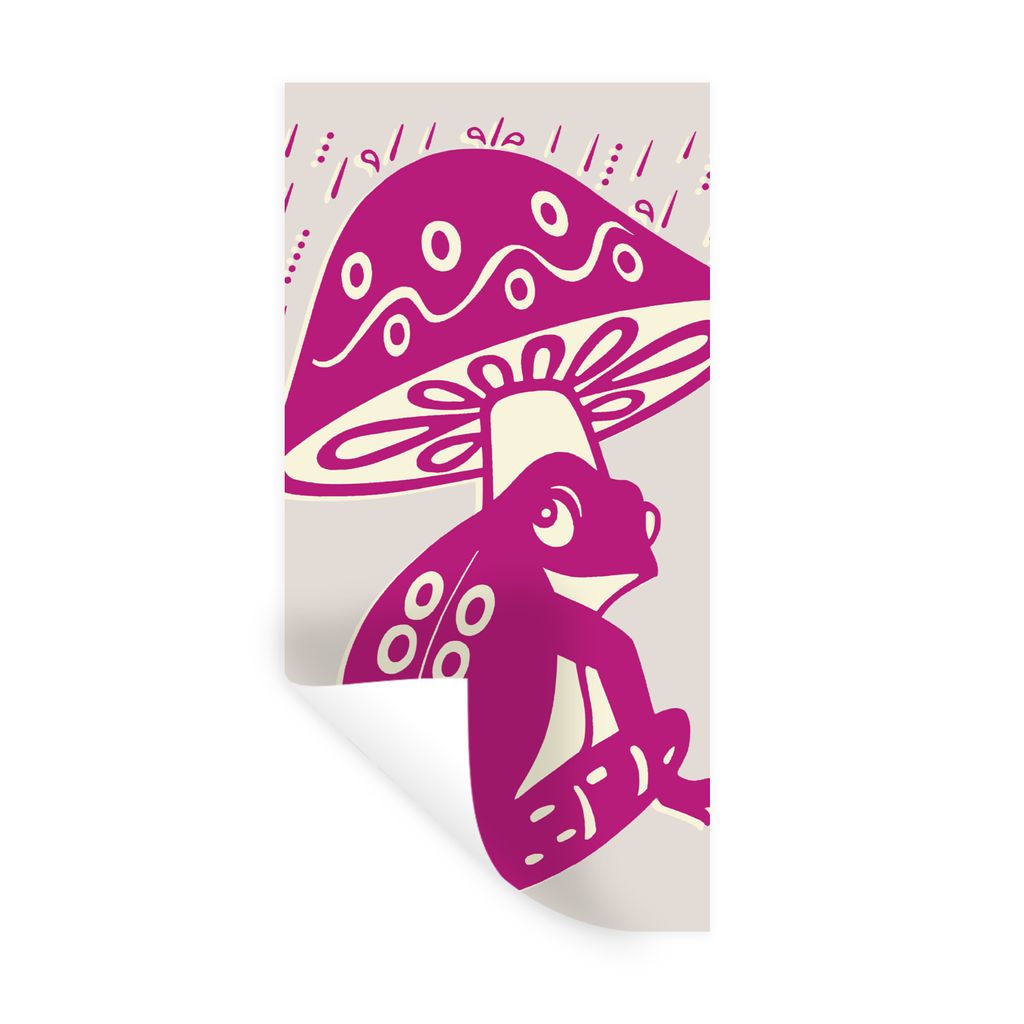 MuchoWow Wandtattoo Wandsticker Wandaufkleber Frosch - Pilz - Rosa 20x40 cm Selbstklebend und Repositionierbar - Selbstklebend - Fototapeten